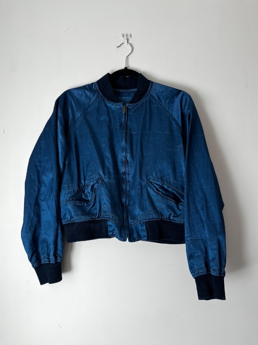Imogene + Willie Shelbyville Indigo Satin Jacket Cropped Bomber - Picture 2 of 6
